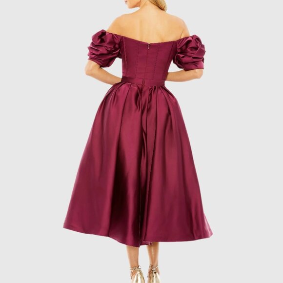 Mac Duggal 20706‎ Womens Plum Red Off The Shoulder Tea Length Dress Gown - Picture 6 of 6